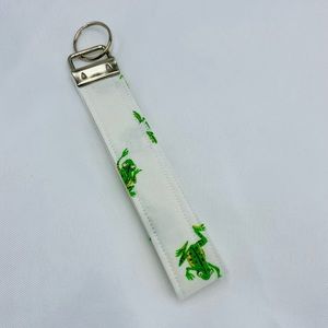 Key Fob Wristlet Keychain In White Frog Print